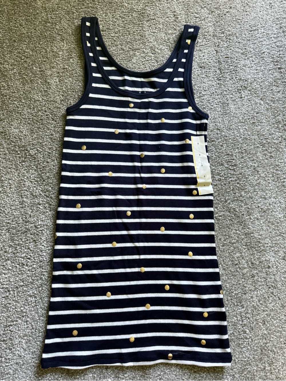 Navy & White Striped Tank with Gold Dot Accents